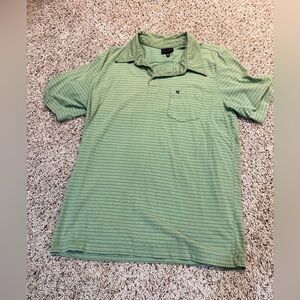 Hurley Men's Light Green Striped Polo Shirt 100% Cotton Spring 2007 Y2K Skater